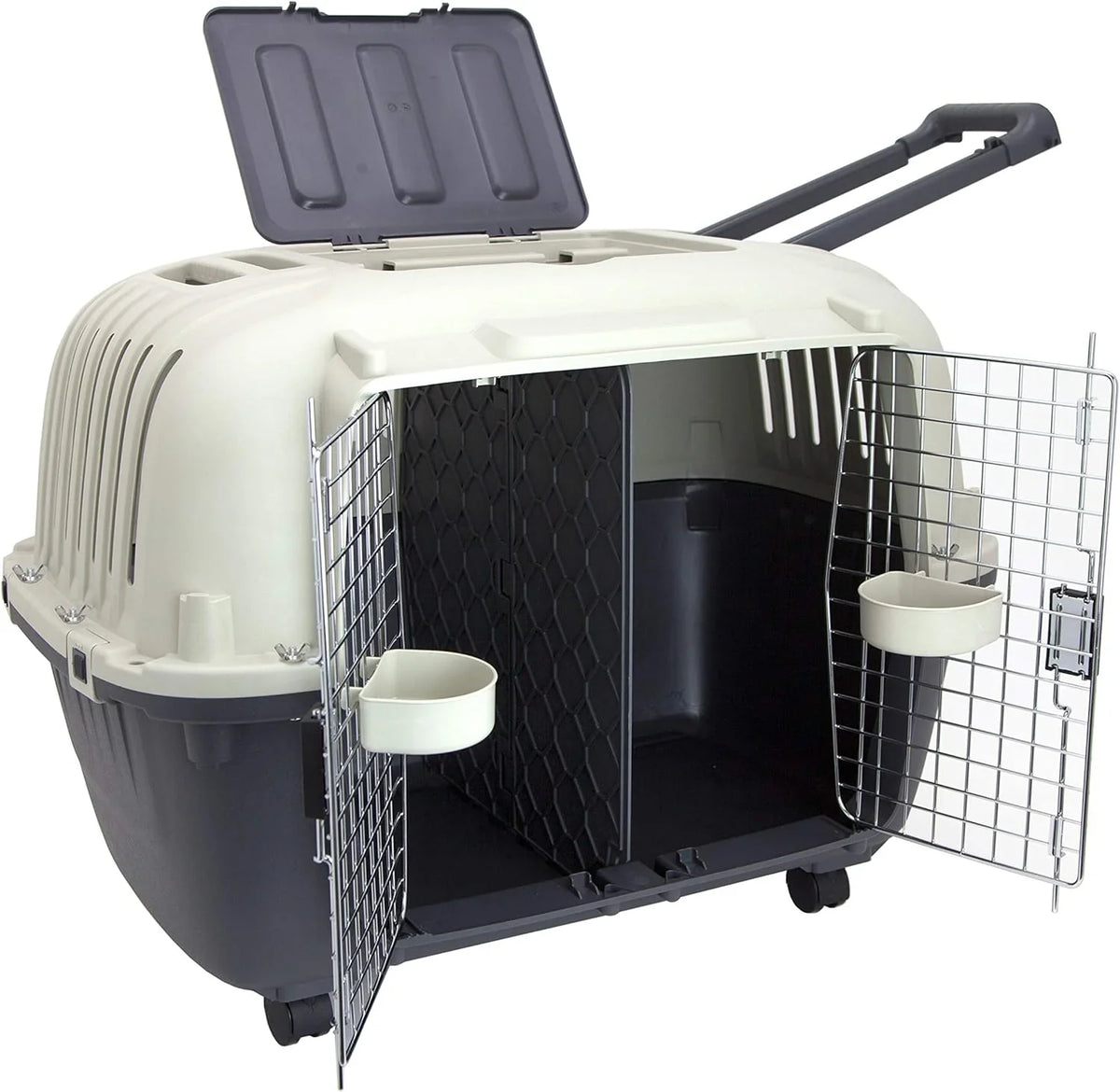 Designs Plastic Kennels Rolling Plastic Airline Approved Wire Door Travel Dog Crate, XXX-Large, Gray