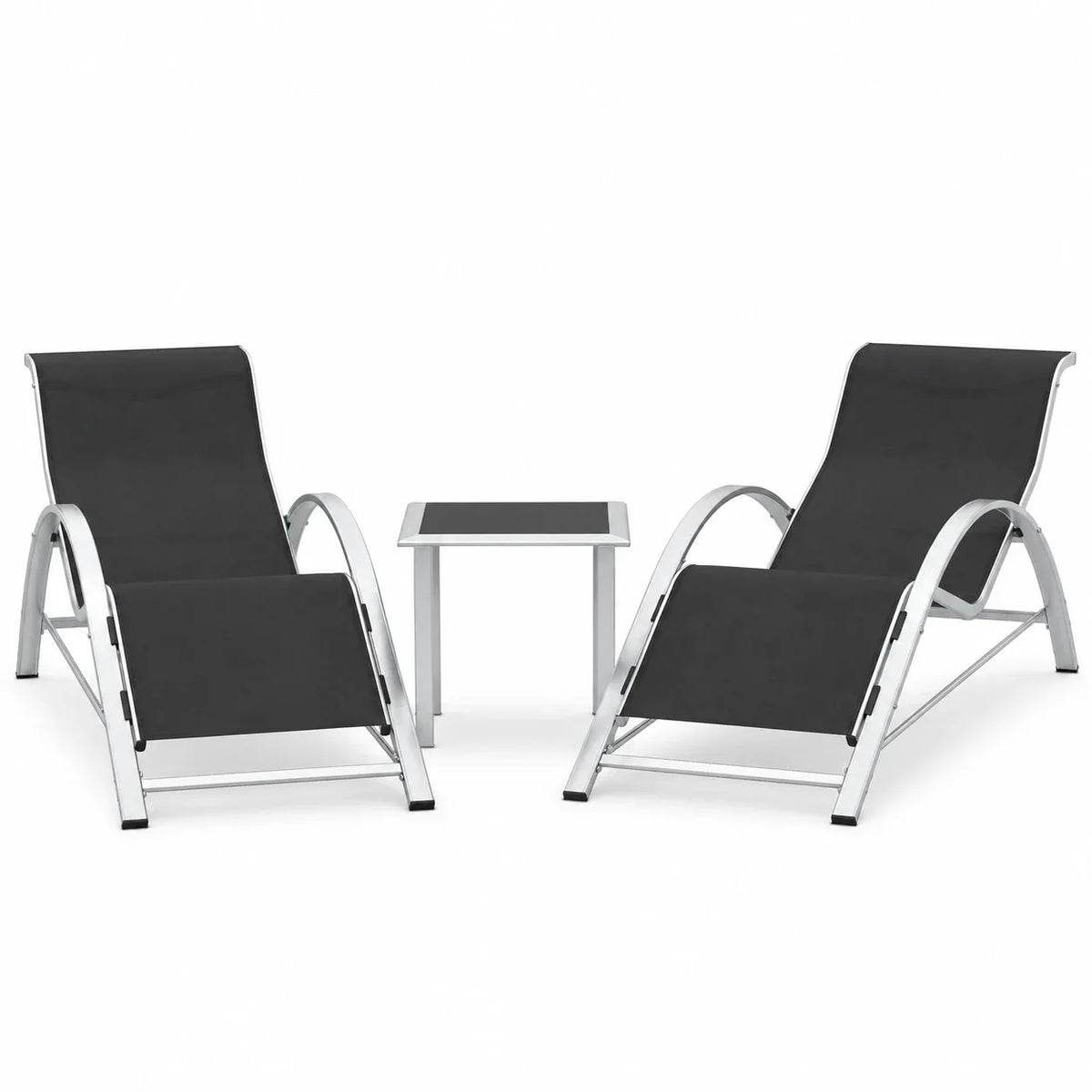 Patio Furniture Outdoor Patio Chaise Lounge Set of 3 Pool Lounge Chairs with Arm & Side Table, Beach Sunbathing Lawn Aluminum Chairs Durable & Sturdy for Garden,Backyard,Poolside,Lawn,Black