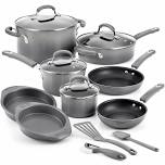 15 Piece Hard Enamel Nonstick Cookware Set Gray Pots and Pans Set with Durable Nonstick Coating for Kitchen Cooking