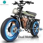 3000W(Peak) Motor 35MPH SMARTRAVEL ST202 Electric Dirt Bike for Adults, 52V50AH Dual Battery Ebike, 92+ Miles Range, ZM21 52V Green