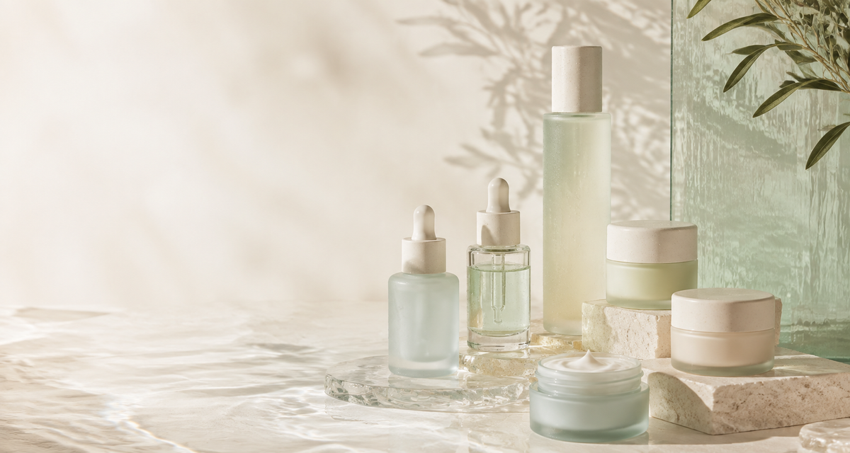Unbranded hydrating skincare collection in an ivory and sage setting