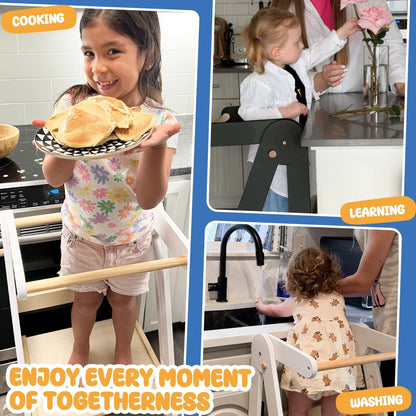 2026 NewHARPPA Foldable Toddler Kitchen Tower, Standing Tower for Kids Age 1.5-6 Years, White