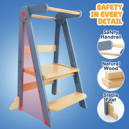 2026 NewHARPPA Foldable Toddler Kitchen Tower, Standing Tower for Kids Age 1.5-6 Years, White