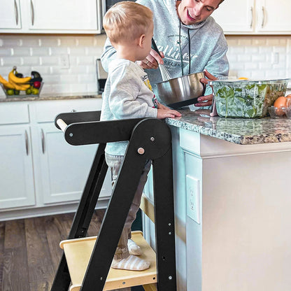 2026 NewHARPPA Foldable Toddler Kitchen Tower, Standing Tower for Kids Age 1.5-6 Years, White