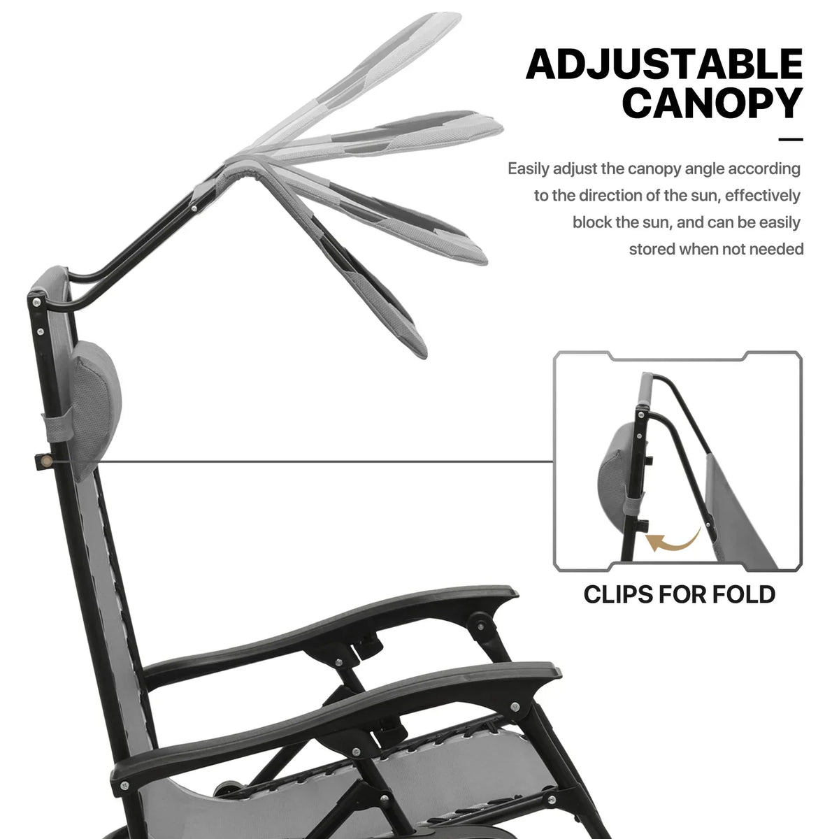 2026 NewMoNiBloom Zero Gravity Chairs Set of 2, Folding Outdoor Patio Beach Recliner with Canopy Shade & Headrest, Black