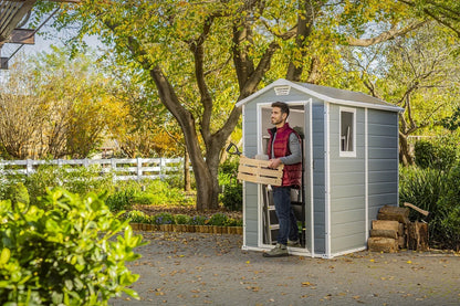 2026 NewKeter 213413 Manor DD 6 X 8 Foot All Weather Outdoor Storage Shed, Grey