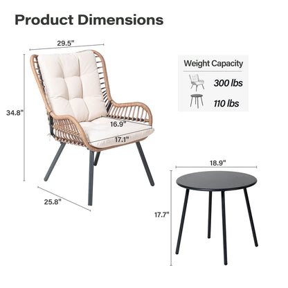 2026 NewLAUSAINT HOME 3-Piece Patio Furniture Set, High Back Outdoor Bistro with Coffee Table & Beige Cushions for Garden or Deck