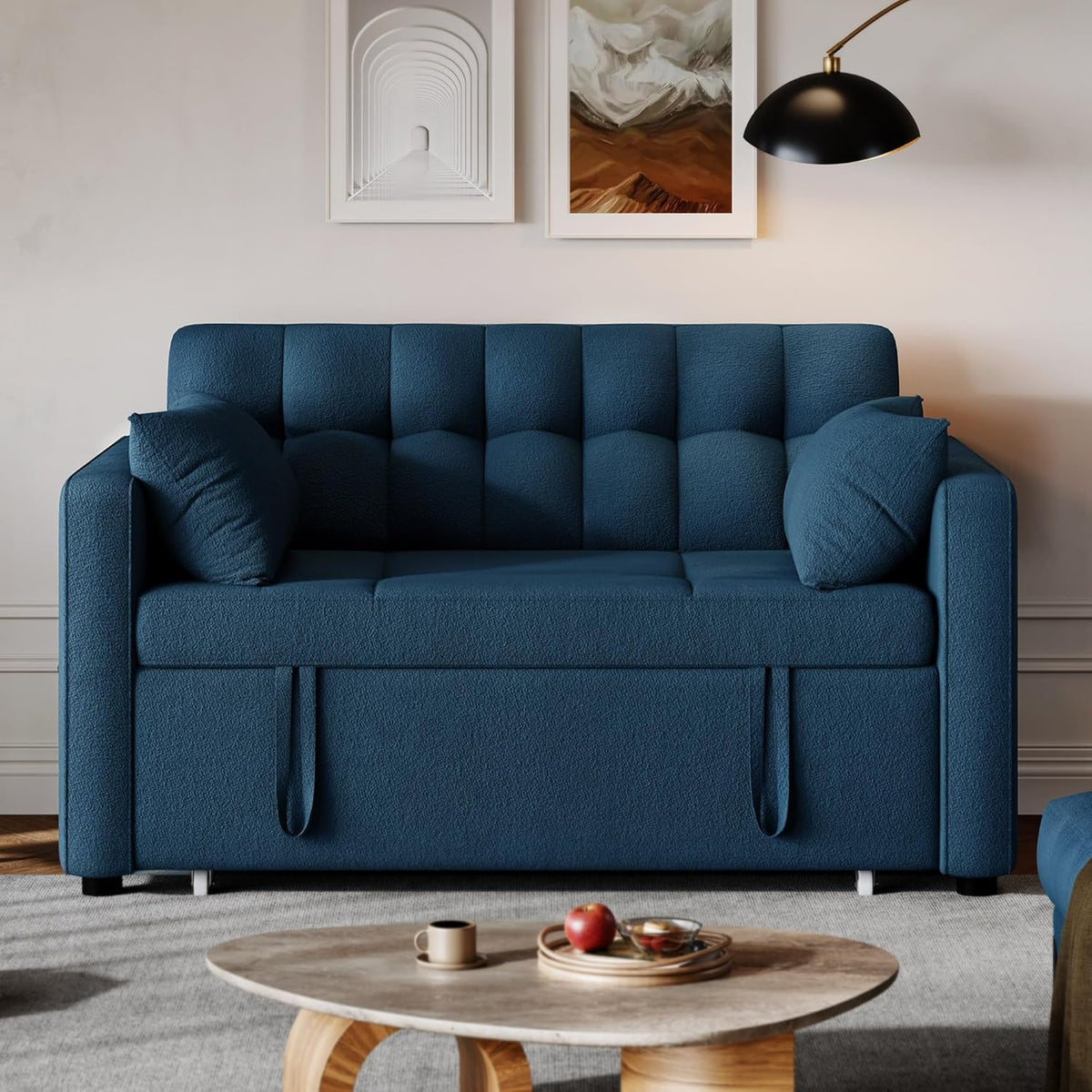 3-in-1 Convertible Sofa Bed, 55" Sleeper Sofa with Pull-Out Bed, Cat-Scratch-Proof Fabric Futon Couch with Adjustable Backrest and Side Pocket, Loveseat for Living Room Apartment, Grey