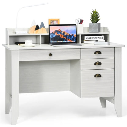 Giantex Computer Desk with 4 Storage Drawers & Hutch