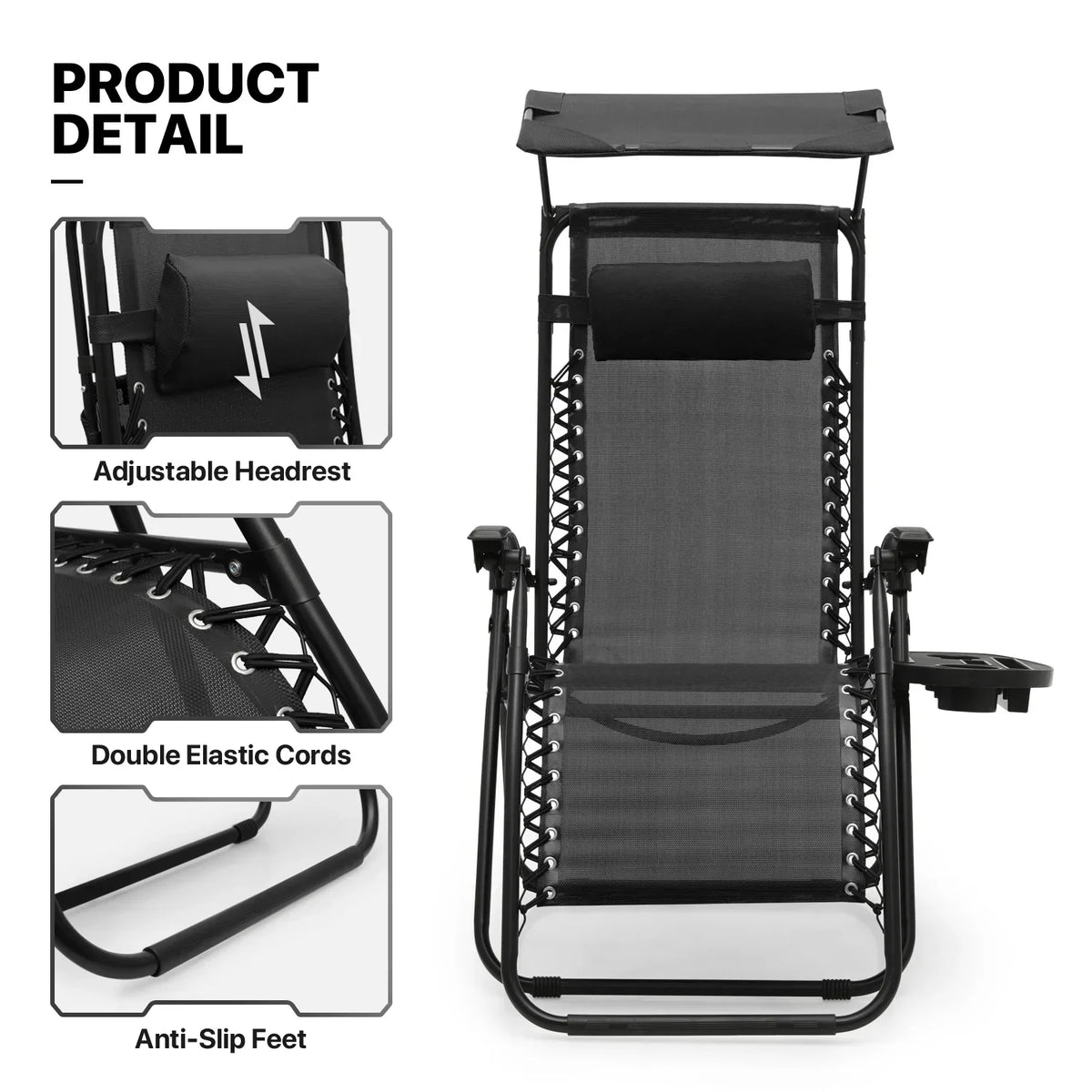 2026 NewMoNiBloom Zero Gravity Chairs Set of 2, Folding Outdoor Patio Beach Recliner with Canopy Shade & Headrest, Black