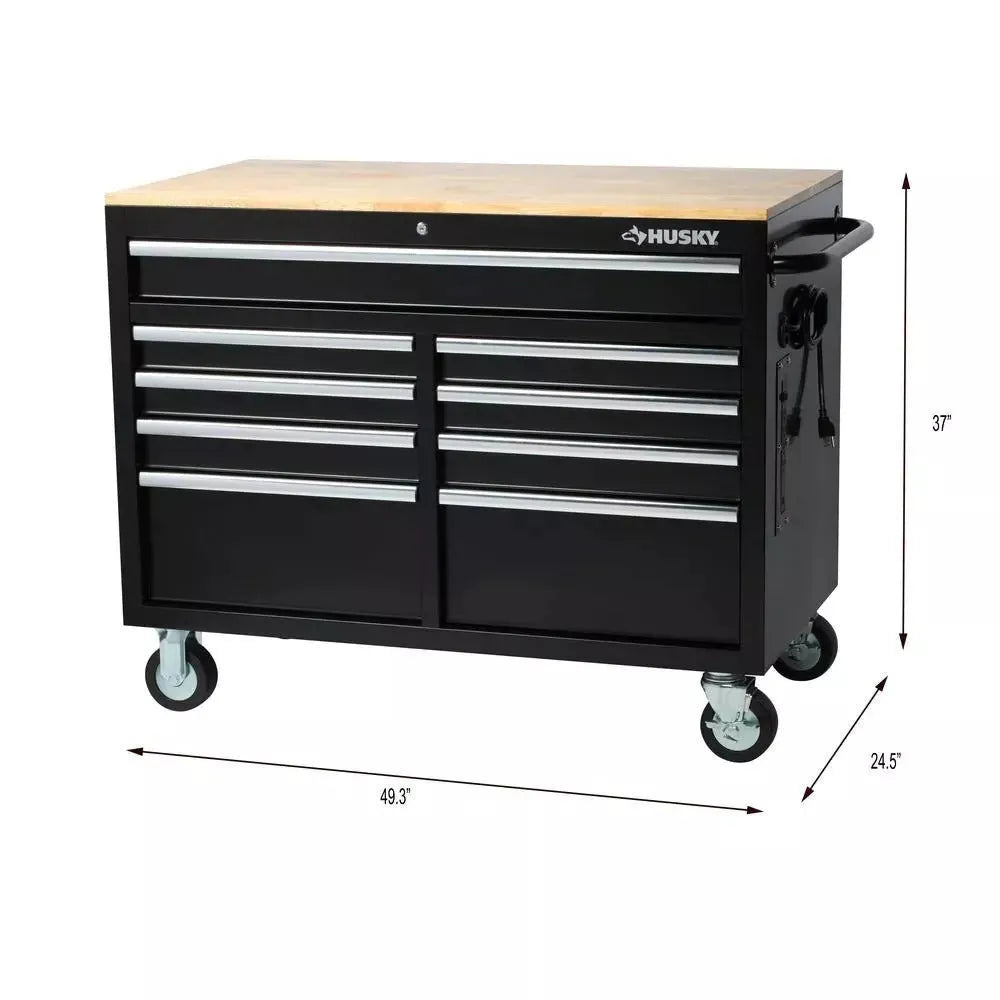 46 in. W x 24 in. D 9-Drawer Gloss Black Deep Tool Chest Mobile Workbench