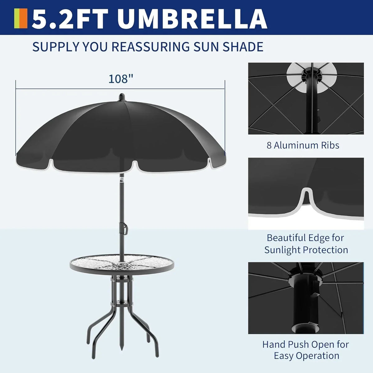 2026 New6 Pieces Outdoor Dining Set With Umbrella, Patio Table and 4 Folding Chairs With Umbrella, Garden Patio Furniture Set With Umbrellas, Tempered Glass Top Dining Table