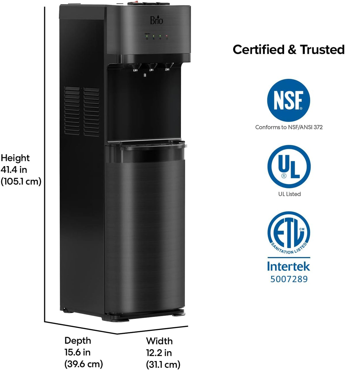 Self Cleaning Bottom Loading Water Cooler Water Dispenser  ?Black Stainless Steel - 3 Temperature Settings - Hot, Room & Cold Water