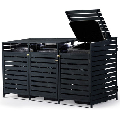 PLANTCRAFT Triple Wood Wheelie Bins Storage Shed, 3 Door Garbage Rubbish Bin Enclosure