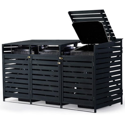 PLANTCRAFT Triple Wood Wheelie Bins Storage Shed, 3 Door Garbage Rubbish Bin Enclosure