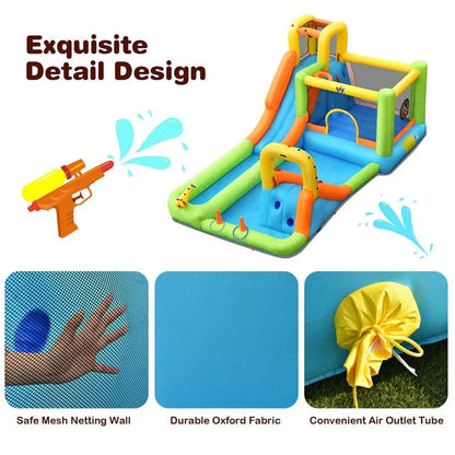 8-in-1 Giant Water Park Bounce House Inflatable Water Slide with Trampoline, Climbing Wall, Splash Pool, Water Gun & Sprinker
