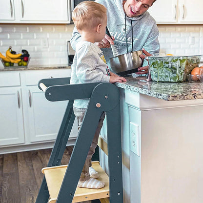2026 NewHARPPA Foldable Toddler Kitchen Tower, Standing Tower for Kids Age 1.5-6 Years, White