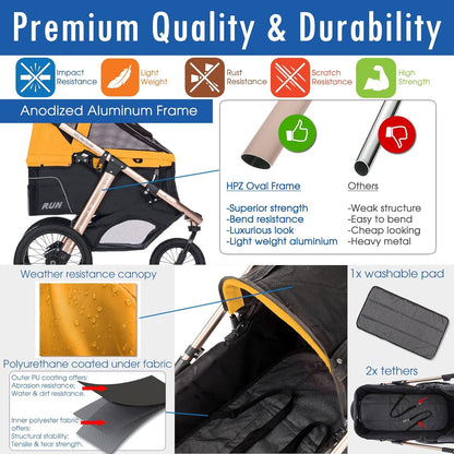 Jogging Sports Stroller with Comfort Rubber Wheels/Zipper-Less Entry/1-Hand Quick Fold/Aluminum Frame for Small/Medium Dogs, Cats and Pets (Green Camo)