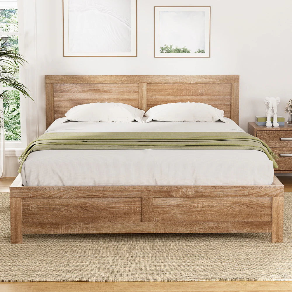 Artiss Bed Frame Queen Size Wooden Acacia Wood OATMEAL