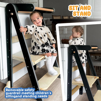 2026 NewHARPPA Foldable Toddler Kitchen Tower, Standing Tower for Kids Age 1.5-6 Years, White