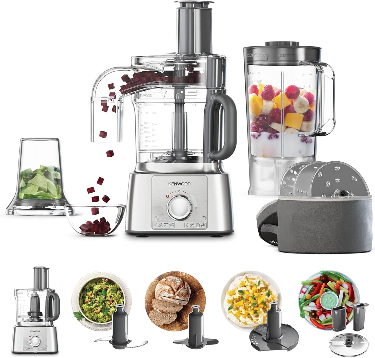 Kenwood MultiPro Express Food Processor FDP65.740WH, Includes 1.5L Blender Bowl and 3L Food Mixer Bowl, Multi Mill, 2 Speeds Plus Pulse Function, 1000W, White