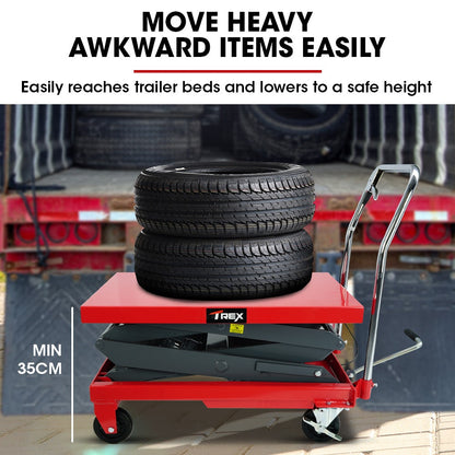 T-REX 300KG Hydraulic High Lift Double Scissor Trolley, 1.3M Max Platform Hgt, Heavy-Duty, for Material Handling