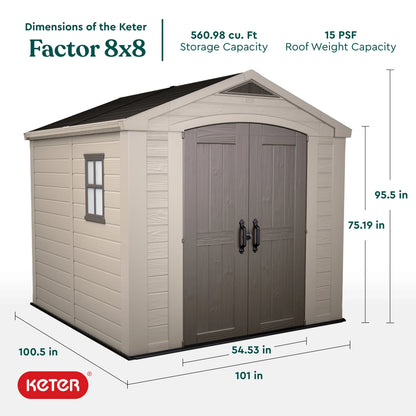 2026 NewKeter Factor 8 x 11 Foot All Weather Resin Outdoor Storage Shed, Taupe