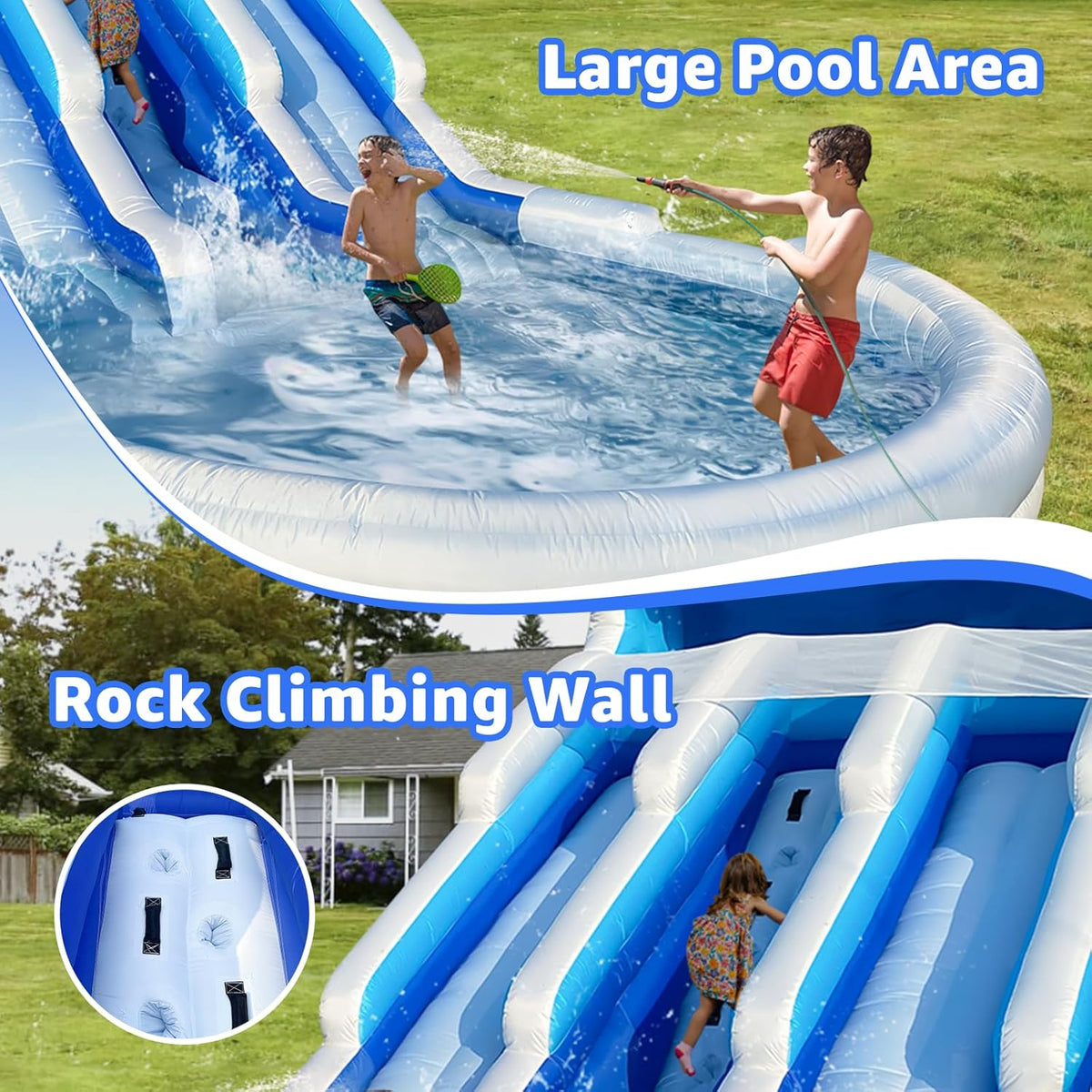 Large Inflatable Water Slide Swimming Pool Play Center, Commercial Grade Lightweight Premium Water Slide Bounce House 20.6x9.5x9.3Ft for Kids and Adults (with Blower)