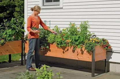 EcoStained Self-Watering Raised Planter Box with Aluminum Legs, Cedar/Cypress, 96   x24   x29