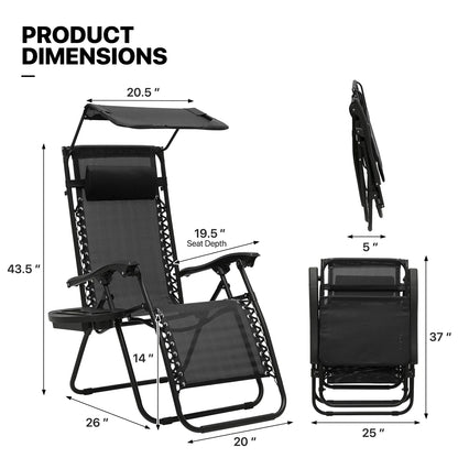 2026 NewMoNiBloom Zero Gravity Chairs Set of 2, Folding Outdoor Patio Beach Recliner with Canopy Shade & Headrest, Black