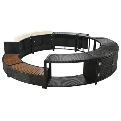 2026 NewRound Hot Tub Surround Furniture, Spa Surround Outdoor Rattan Sectional Sofa Set with Mini Sofa, Solid Acacia Wood Hot Tub Storage Surround Patio Furniture Set, Gray Cushion