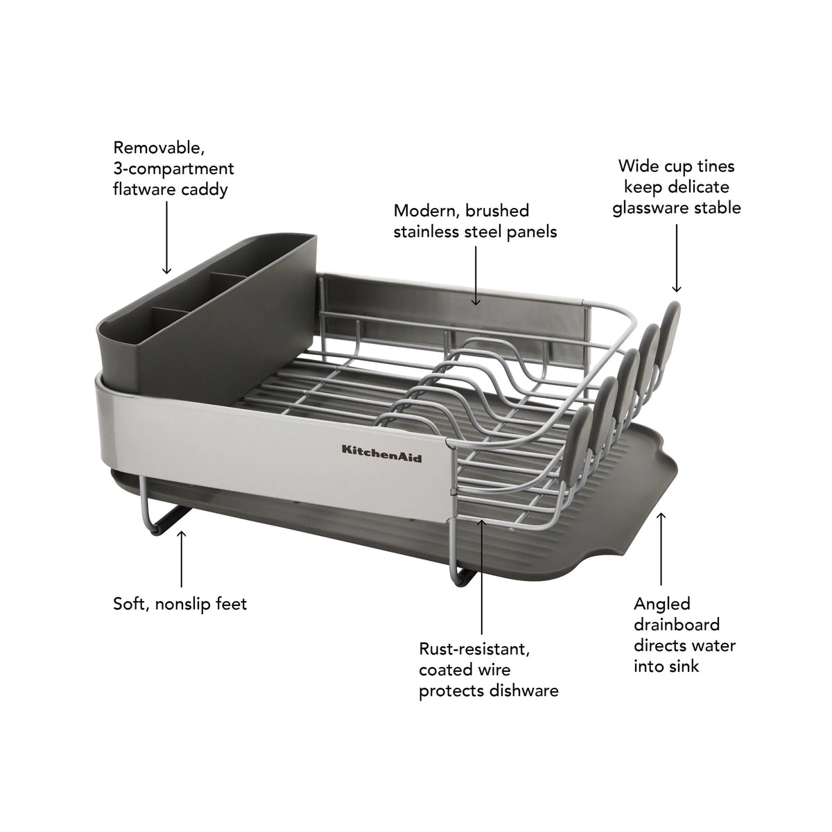 2026 NewKitchenaid Stainless Steel Wrap Compact Dish Rack in Satin Gray
