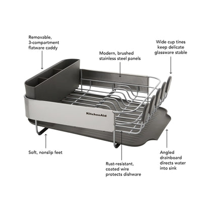 2026 NewKitchenaid Stainless Steel Wrap Compact Dish Rack in Satin Gray