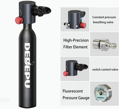 Scuba Diving Tank,0.5L Constant Pressure Mini Scuba Tank, Dive Tanks with On-Off Valve, 5-10 Minutes Underwater Capability, Portable Mini Scuba Tanks, Scuba Diving Tanks with Pump