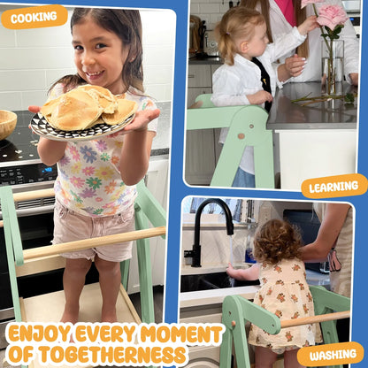 2026 NewHARPPA Foldable Toddler Kitchen Tower, Standing Tower for Kids Age 1.5-6 Years, White