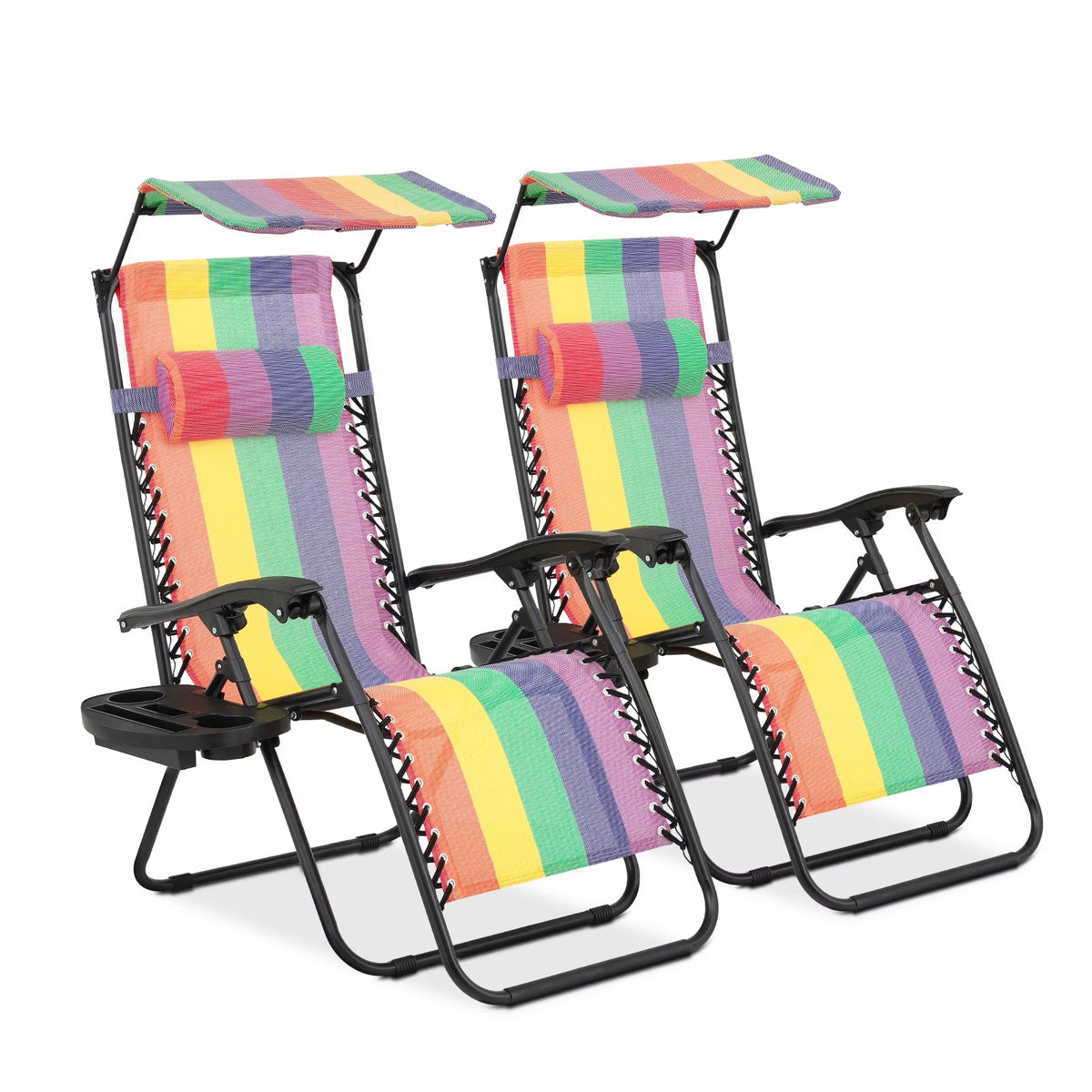 2026 NewMoNiBloom Zero Gravity Chairs Set of 2, Folding Outdoor Patio Beach Recliner with Canopy Shade & Headrest, Black