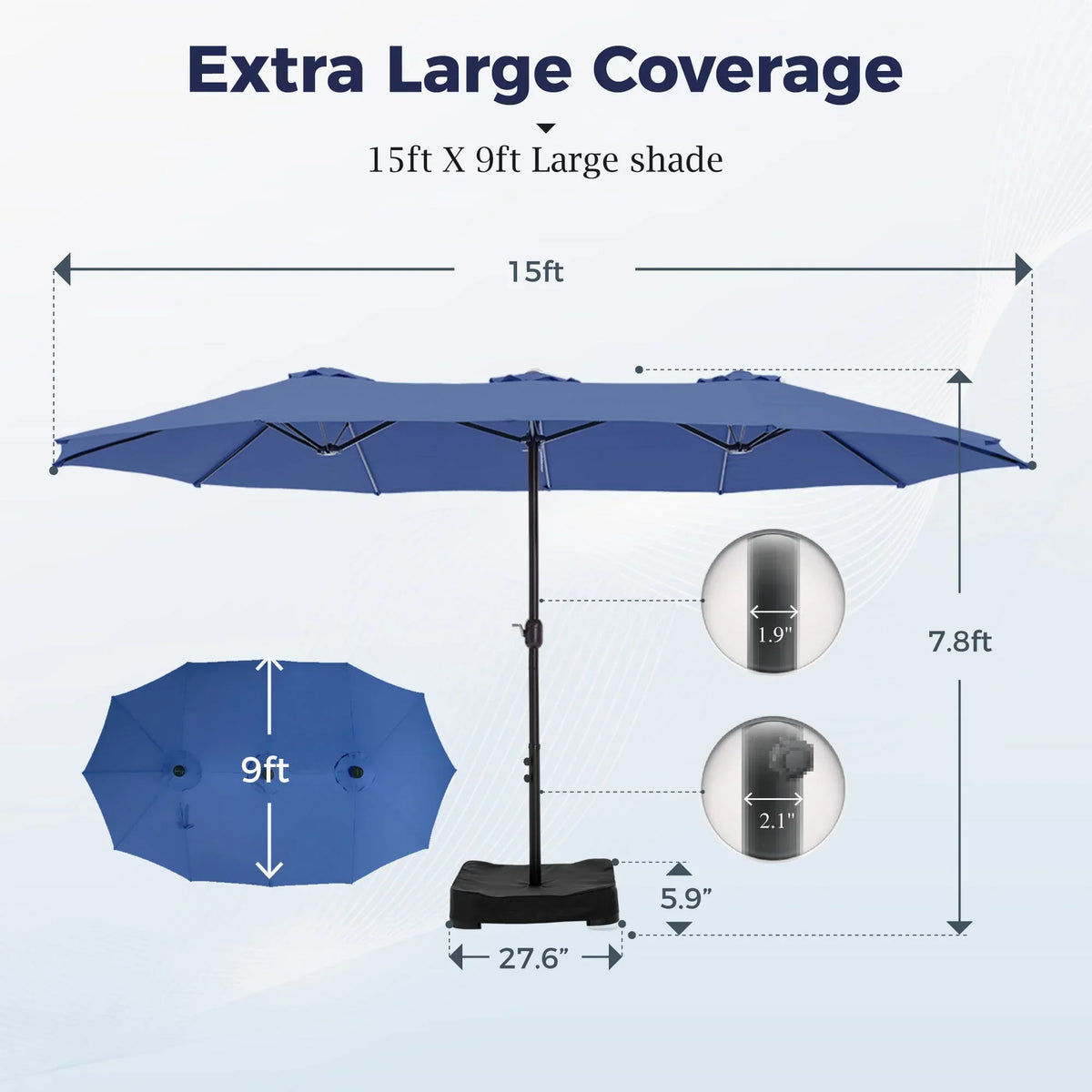 2026 NewAlpha Joy 15ft Outdoor Patio Umbrella Extra-Large Double-Sided Garden Umbrella with Crank Handle and Base - Smoky Gray