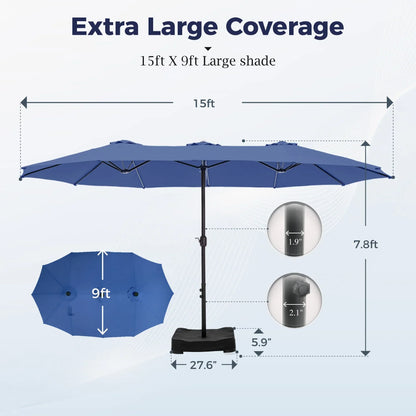 2026 NewAlpha Joy 15ft Outdoor Patio Umbrella Extra-Large Double-Sided Garden Umbrella with Crank Handle and Base - Smoky Gray