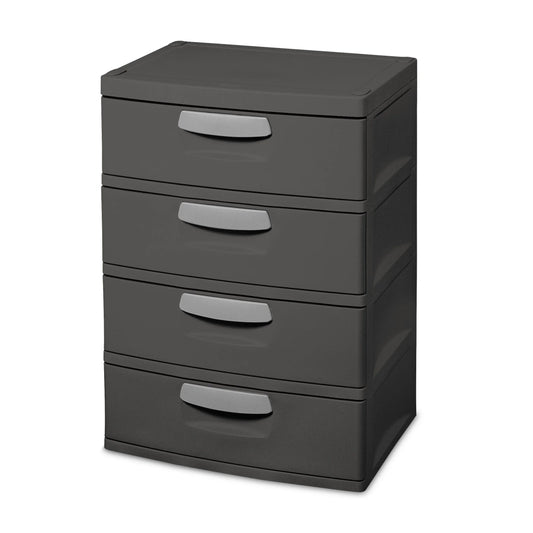 Sterilite 4 Drawer Unit, Durable Plastic Storage Solution for Garages and Basements, Dark Gray