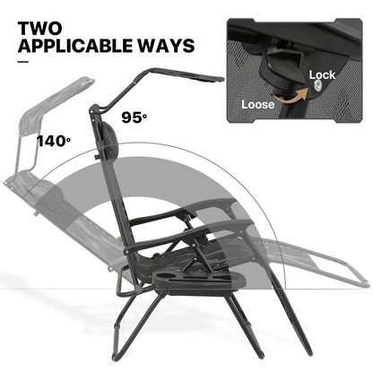 2026 NewMoNiBloom Zero Gravity Chairs Set of 2, Folding Outdoor Patio Beach Recliner with Canopy Shade & Headrest, Black