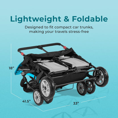 Compass Quad 4 Seat Stroller | 4-Seat Stroller for Daycare | Oversized UV Blocking Canopy | 5-Point Harness | Easy Loading | Storage Bucket | Teal