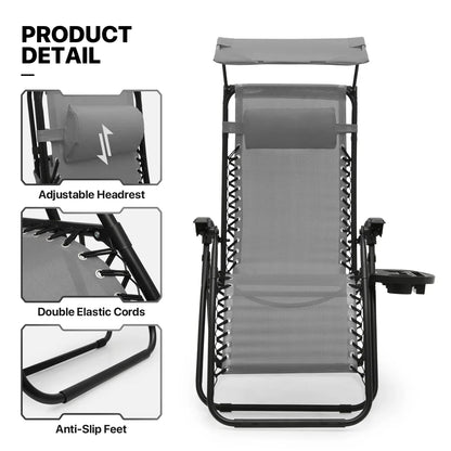 2026 NewMoNiBloom Zero Gravity Chairs Set of 2, Folding Outdoor Patio Beach Recliner with Canopy Shade & Headrest, Black