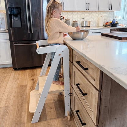 2026 NewHARPPA Foldable Toddler Kitchen Tower, Standing Tower for Kids Age 1.5-6 Years, White
