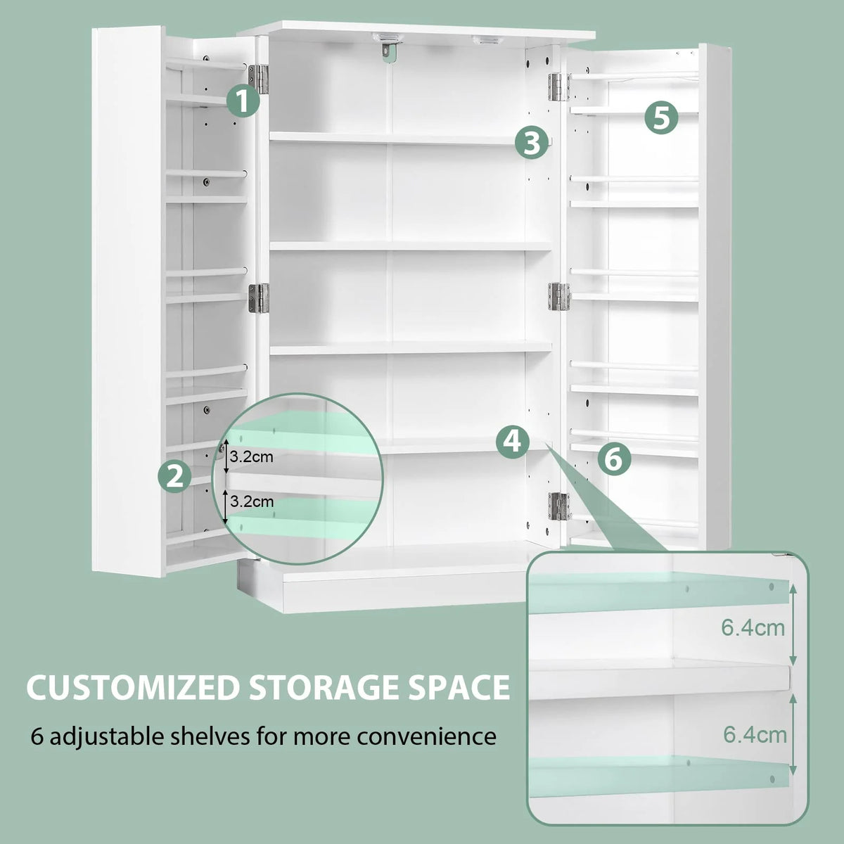 Giantex 2-Door Pantry Cabinet w/ 6 Adjustable Shelves, 17-Tier Buffet Sideboard, Kitchen Storage Cabinet