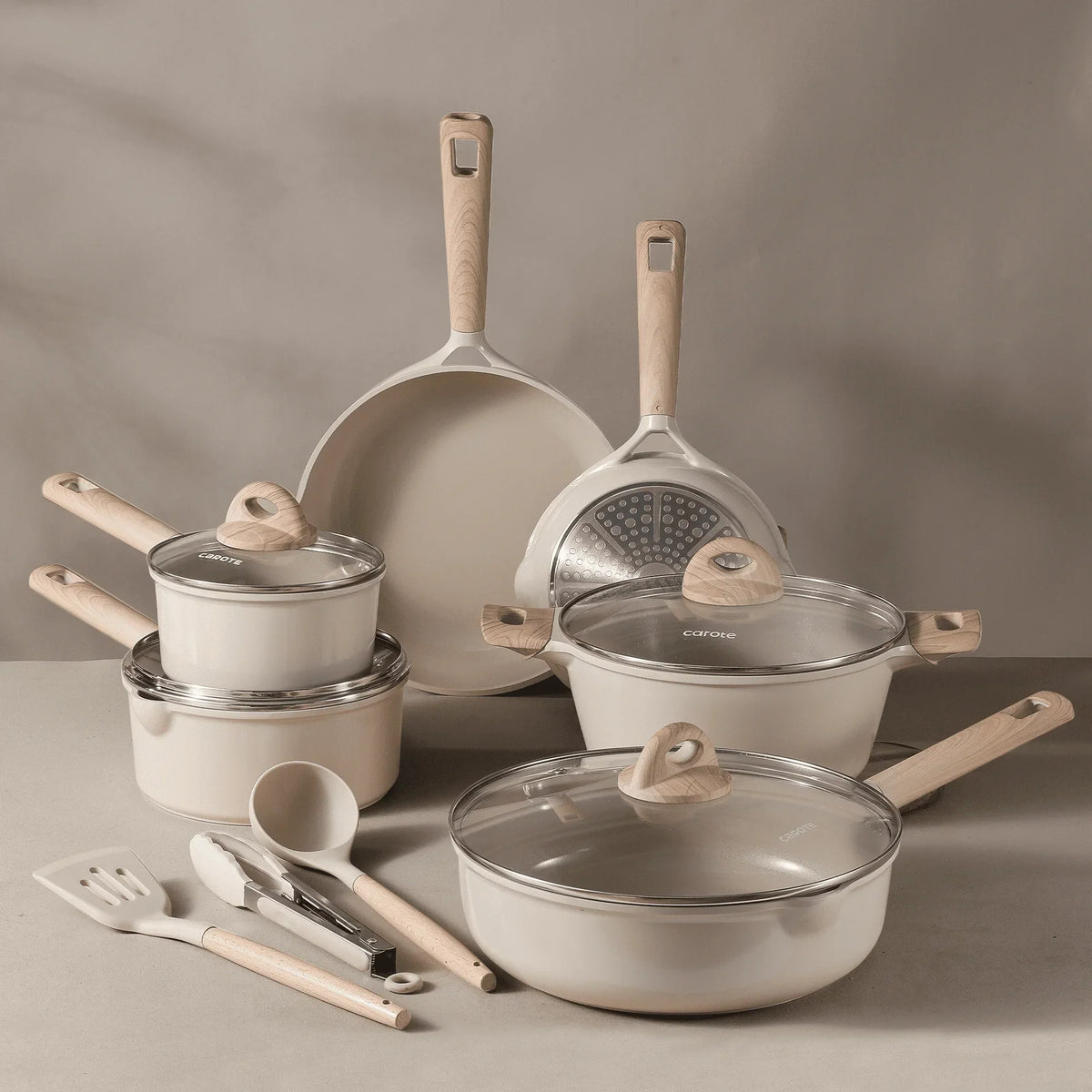 2026 NewCarote Nonstick Pots and Pans Set, 13 Pieces Kitchen Cookware Sets Compatible for All Stoves, White Granite