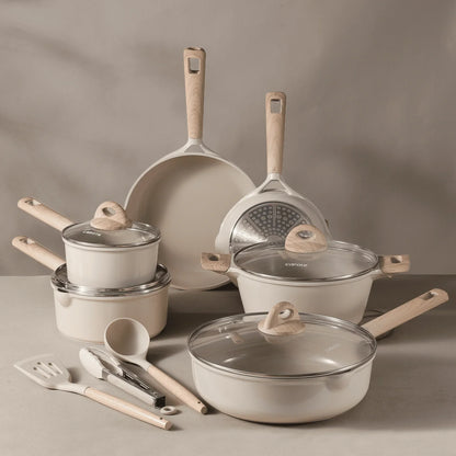 2026 NewCarote Nonstick Pots and Pans Set, 13 Pieces Kitchen Cookware Sets Compatible for All Stoves, White Granite