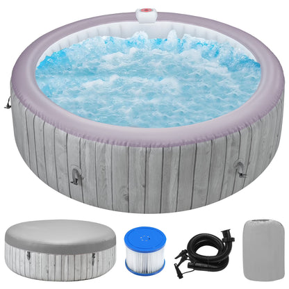 2026 NewRound Hot Tub Surround Furniture, Spa Surround Outdoor Rattan Sectional Sofa Set with Mini Sofa, Solid Acacia Wood Hot Tub Storage Surround Patio Furniture Set, Gray Cushion