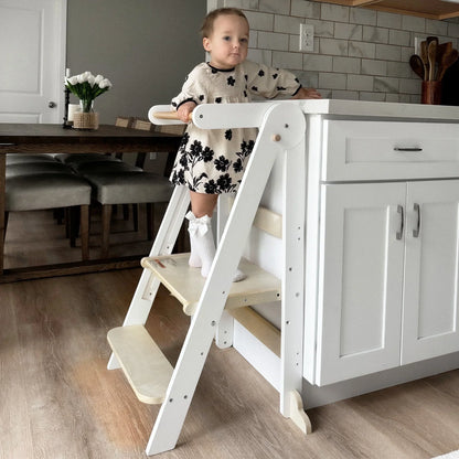2026 NewHARPPA Foldable Toddler Kitchen Tower, Standing Tower for Kids Age 1.5-6 Years, White