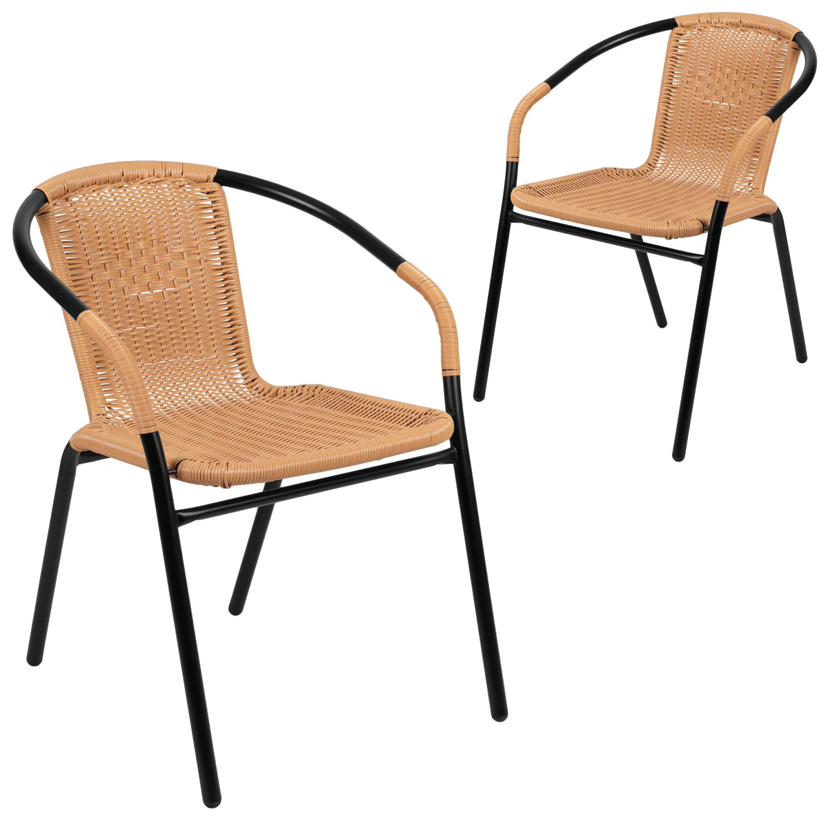 2026 NewEmma + Oliver Indoor/Outdoor Stacking Rattan Restaurant Patio Chairs, Set of 2, Gray