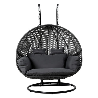 Gardeon Outdoor Egg Swing Chair Wicker Furniture Pod Stand Cushion 2 Seater Grey